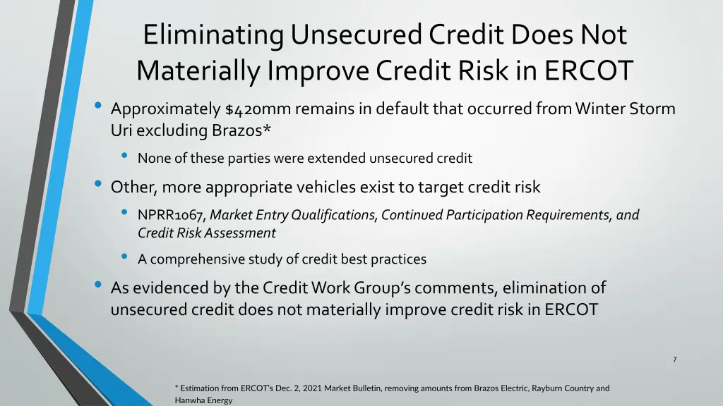 eliminating unsecured credit does not materially