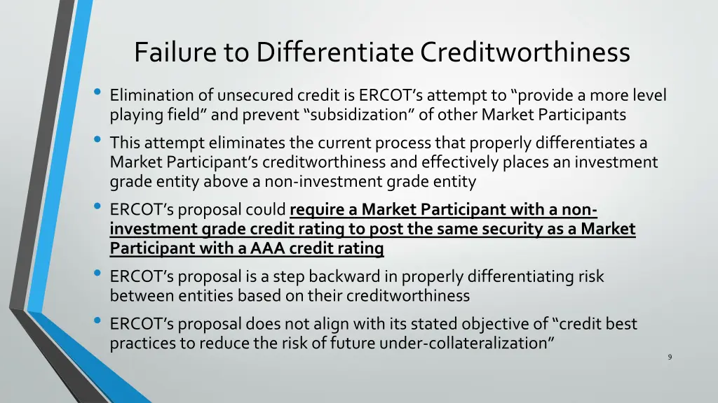 failure to differentiate creditworthiness