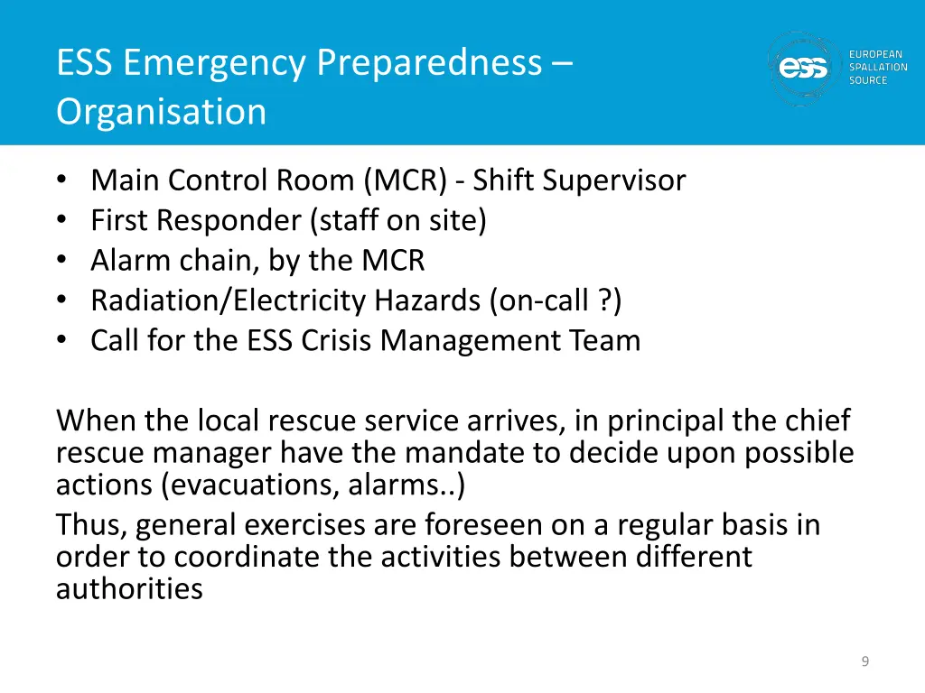 ess emergency preparedness organisation