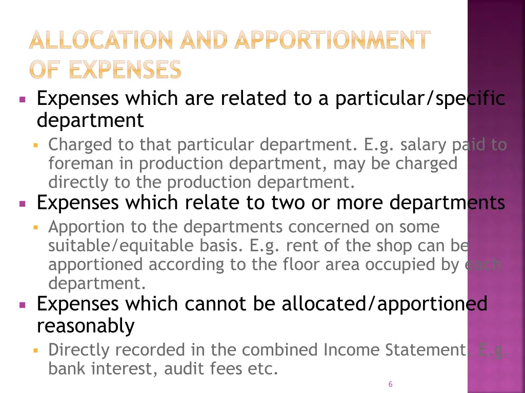 allocation and apportionment of expenses expenses