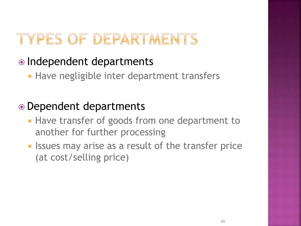 types of departments