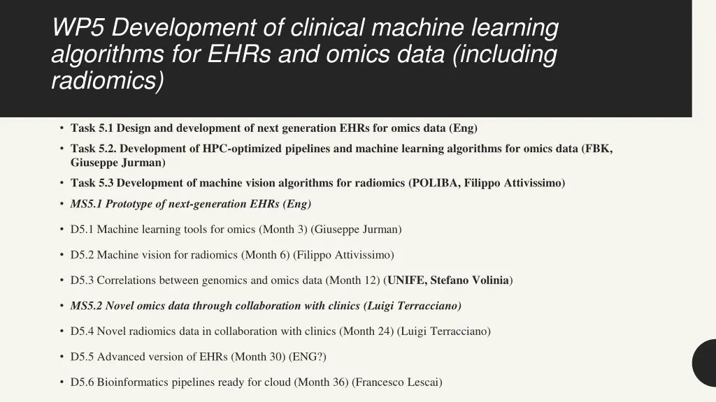 wp5 development of clinical machine learning