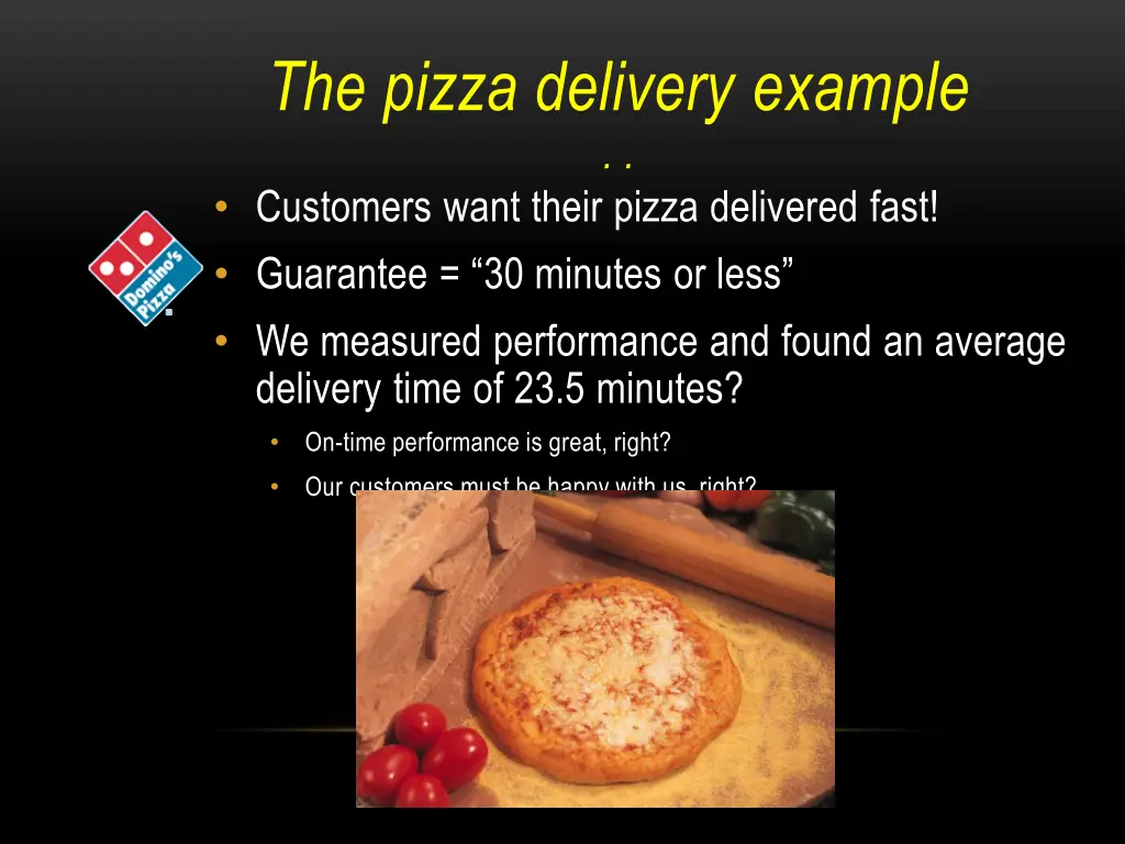 the pizza delivery example customers want their