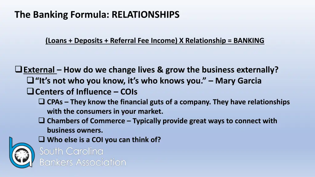 the banking formula relationships 2