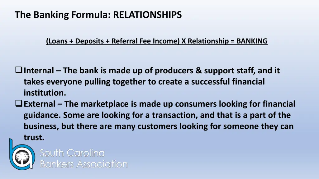 the banking formula relationships
