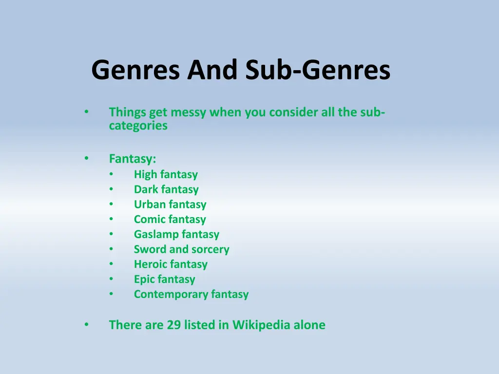 genres and sub genres