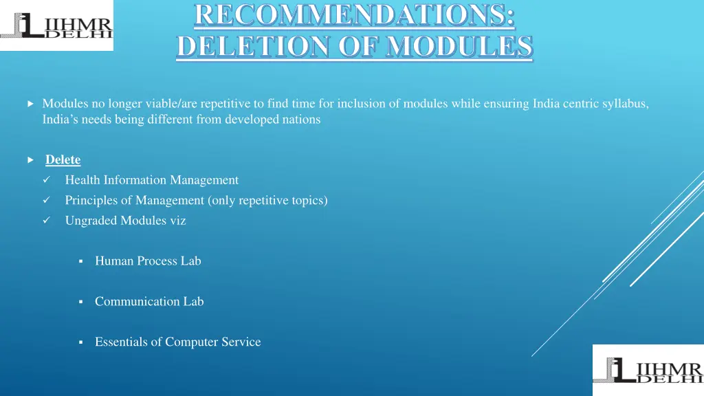 recommendations deletion of modules