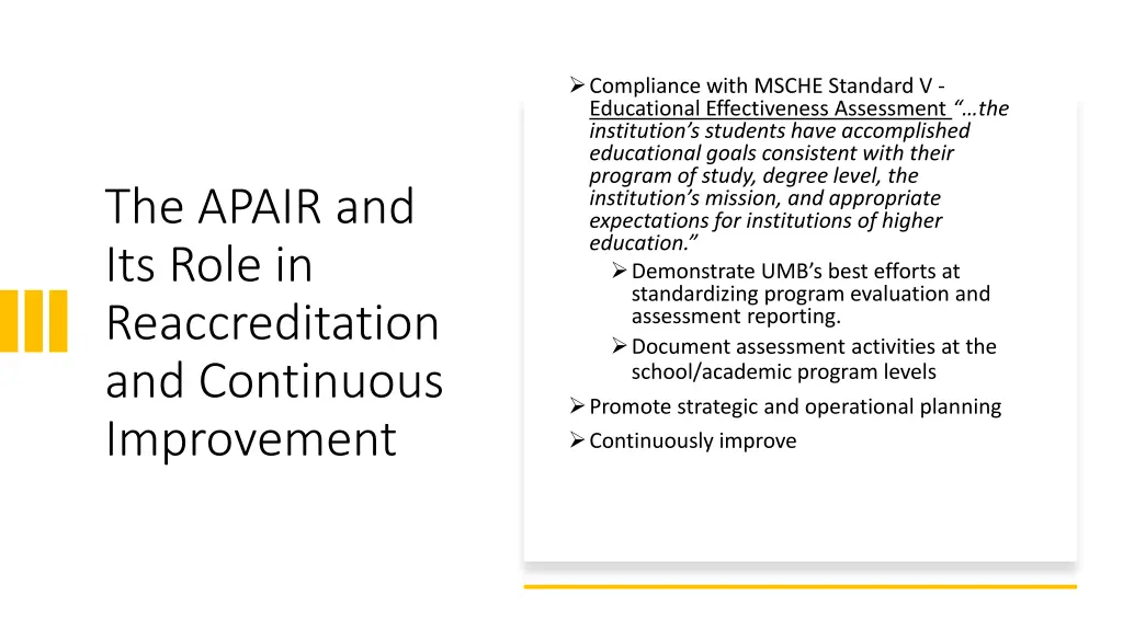 compliance with msche standard v educational