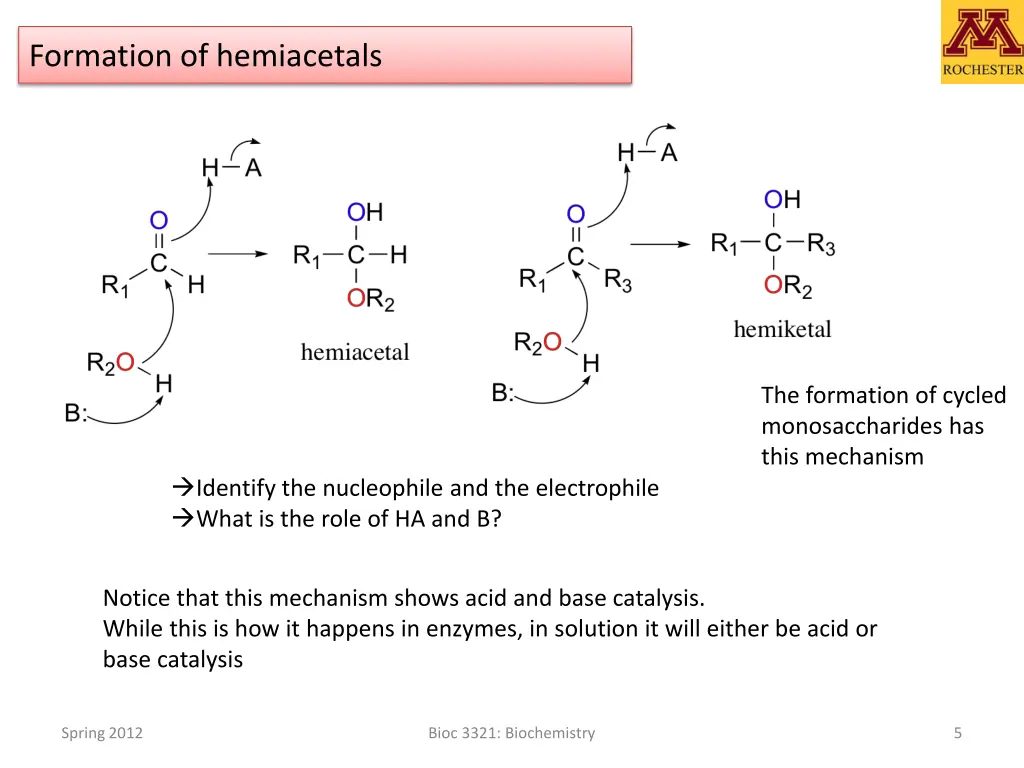 formation of hemiacetals