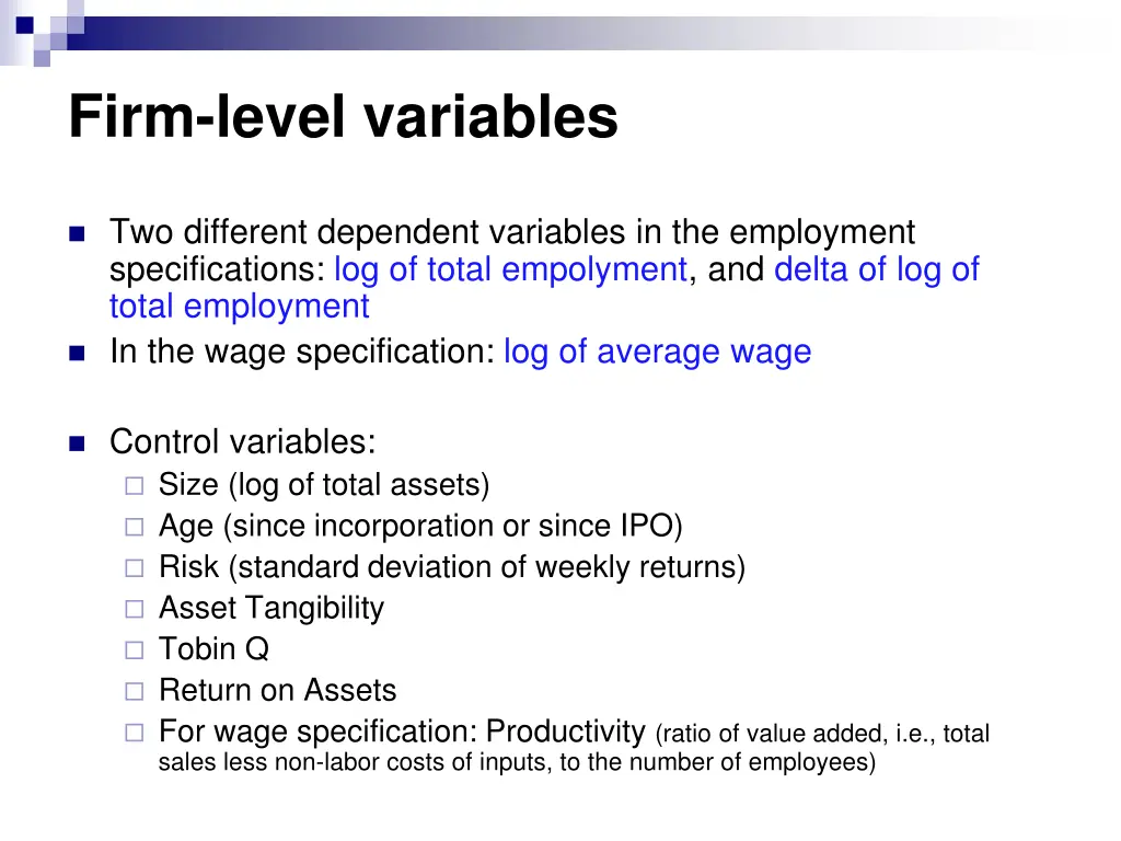 firm level variables