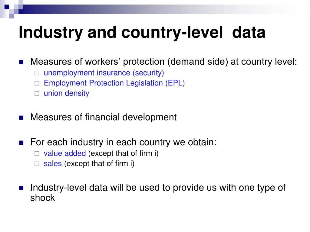 industry and country level data