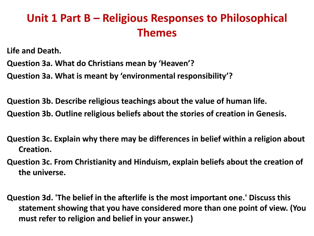 unit 1 part b religious responses