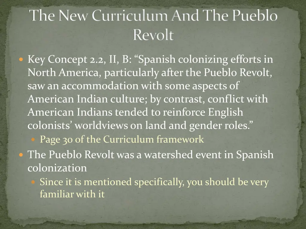 the new curriculum and the pueblo revolt
