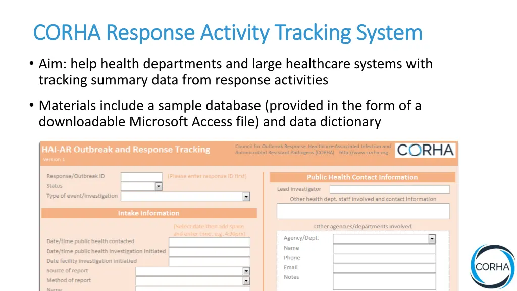 corha response activity tracking system corha