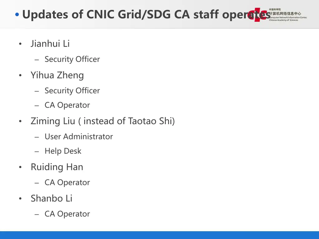 updates of cnic grid sdg ca staff operates