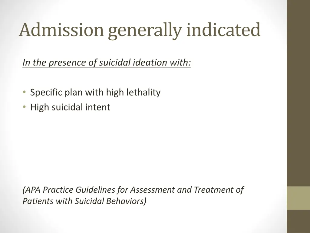 admission generally indicated 1