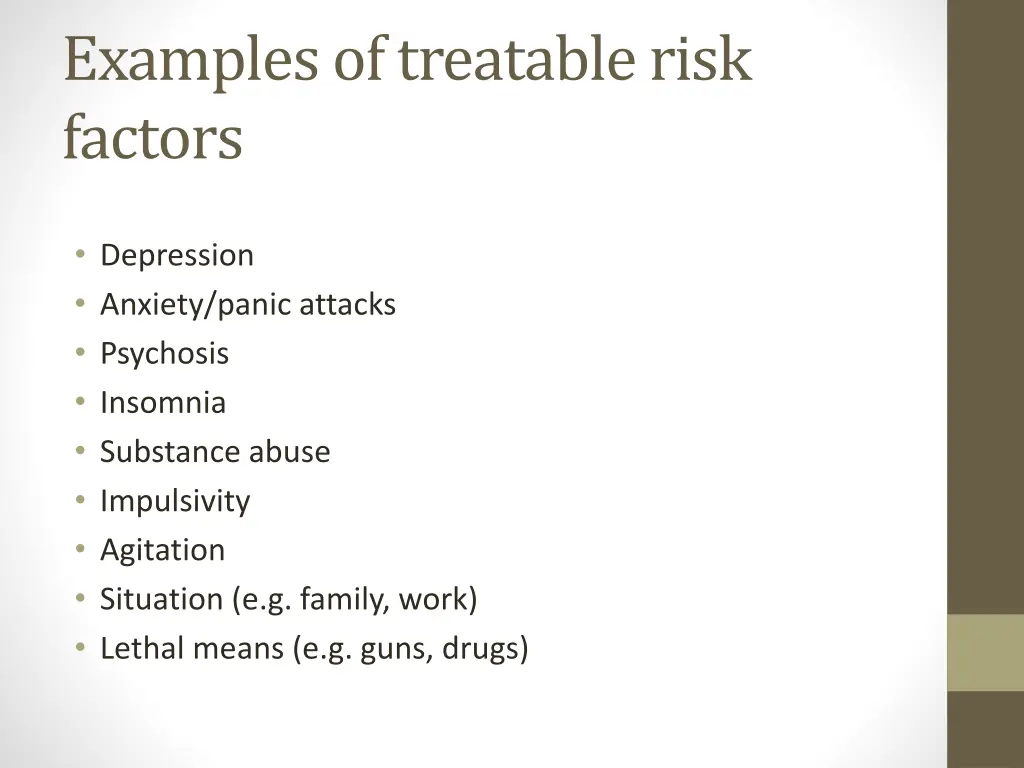 examples of treatable risk factors