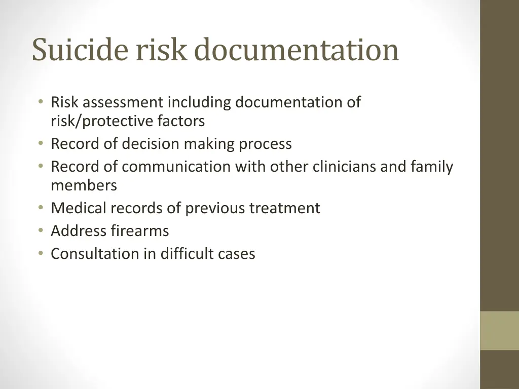 suicide risk documentation