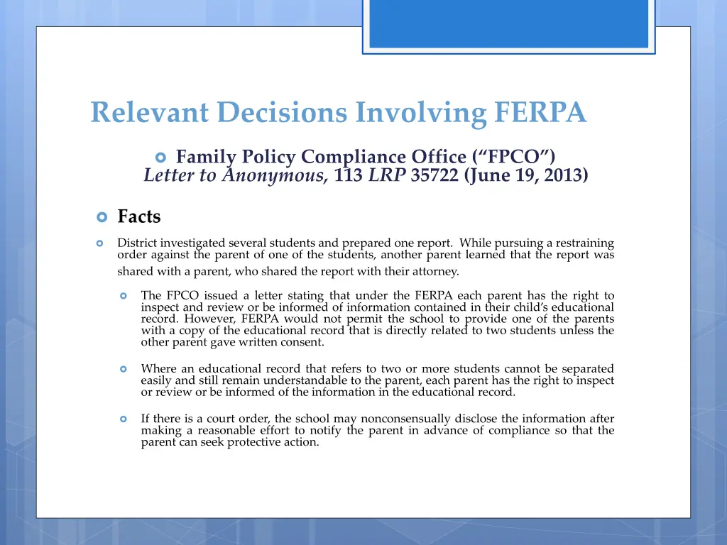 relevant decisions involving ferpa