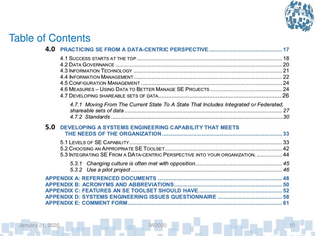 table of contents 1