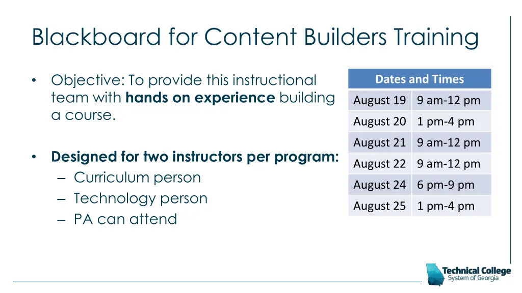 blackboard for content builders training