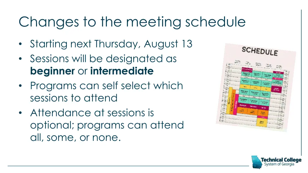 changes to the meeting schedule