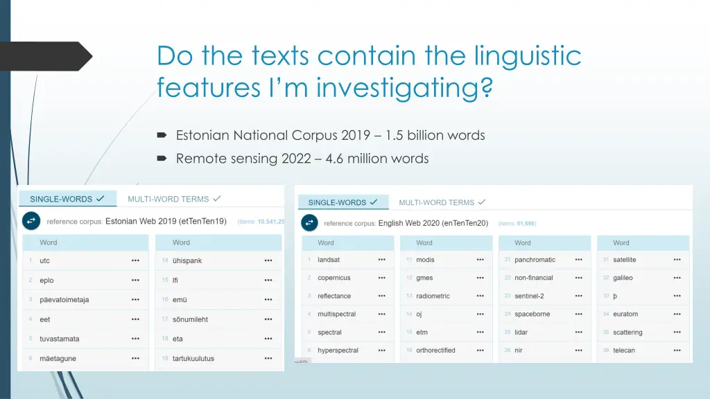 do the texts contain the linguistic features