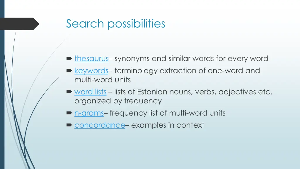 search possibilities