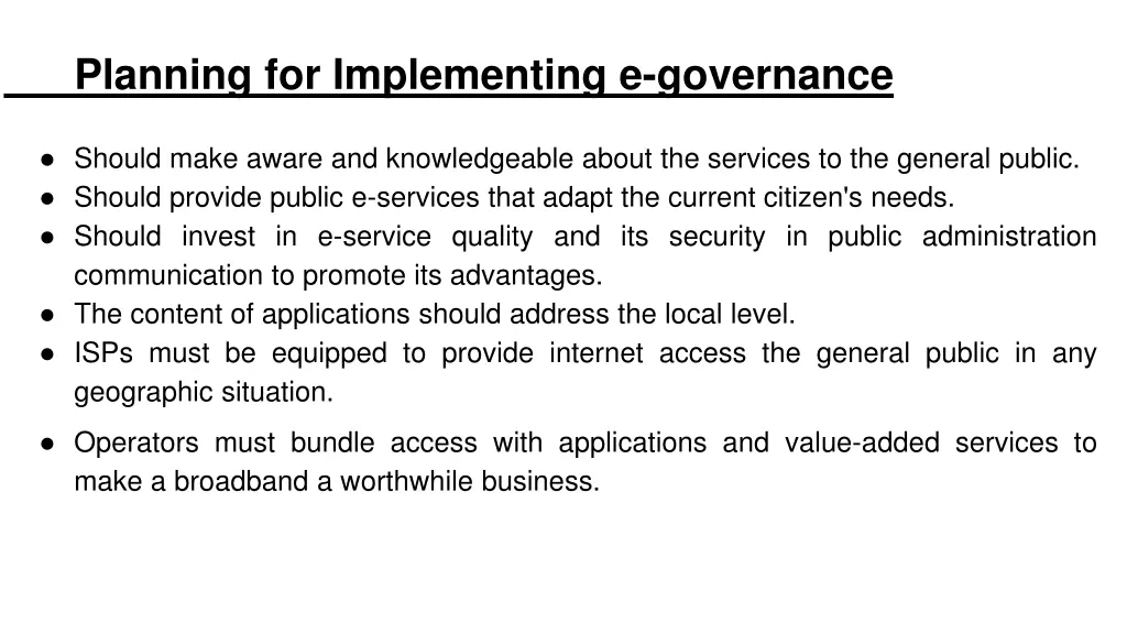 planning for implementing e governance