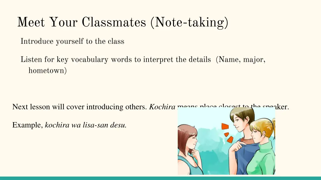 meet your classmates note taking