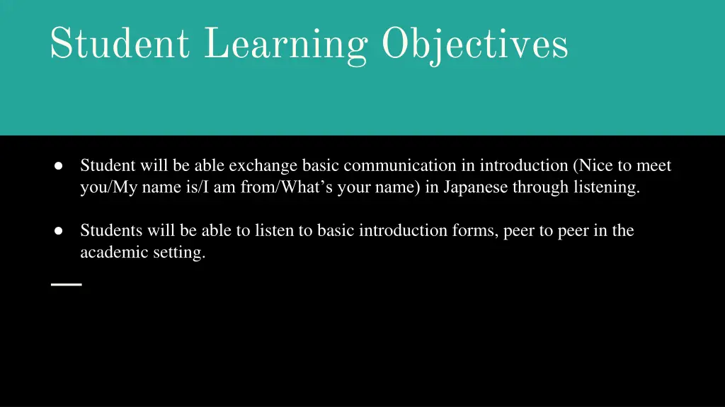 student learning objectives