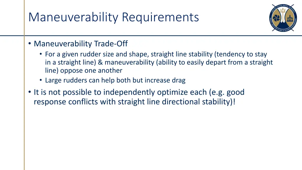 maneuverability requirements