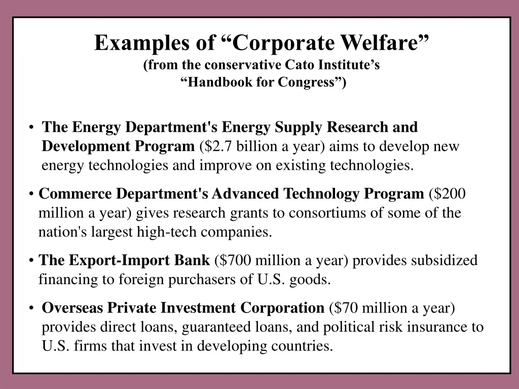 examples of corporate welfare from