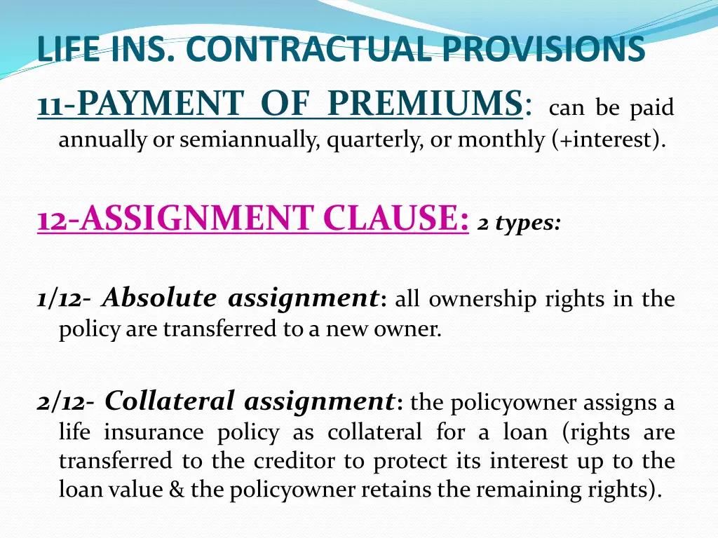 life ins contractual provisions 11 payment