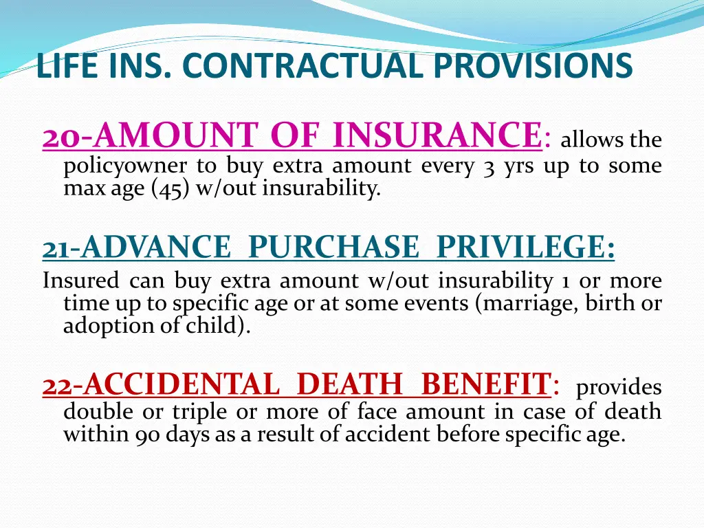 life ins contractual provisions 12