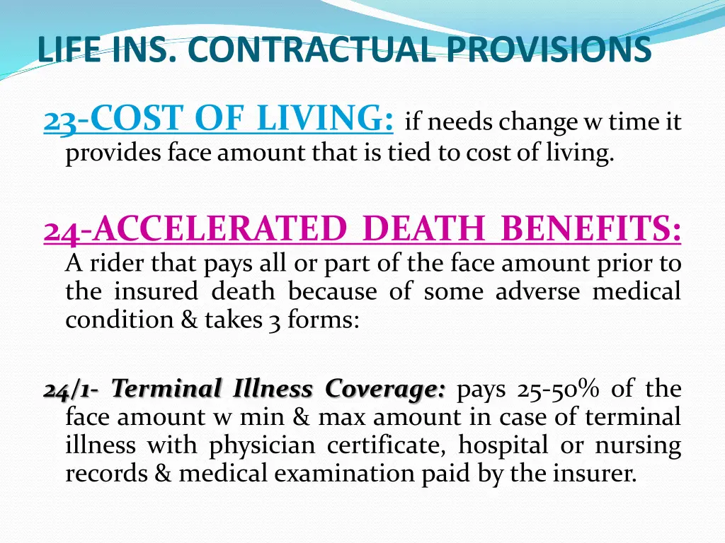 life ins contractual provisions 13
