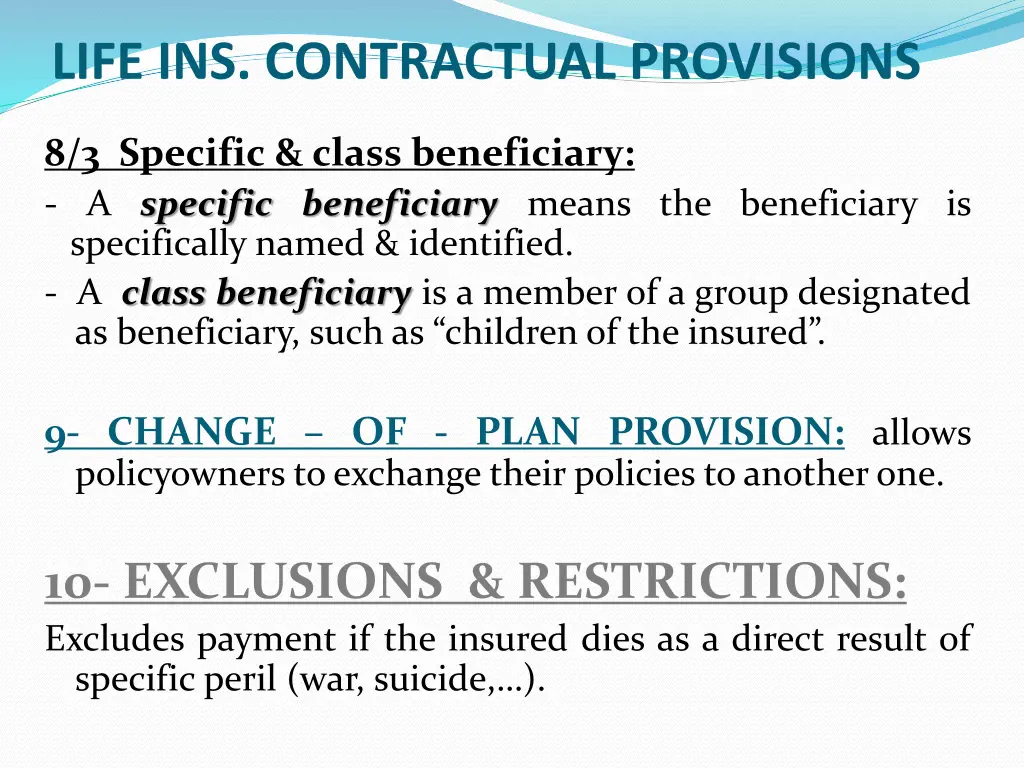 life ins contractual provisions 6