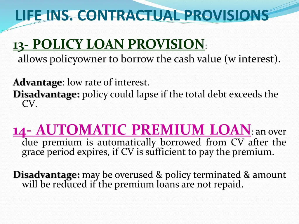 life ins contractual provisions 7