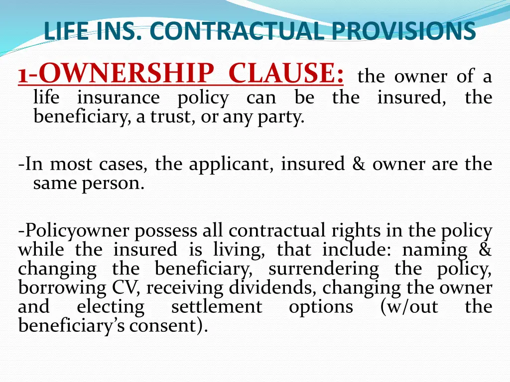 life ins contractual provisions