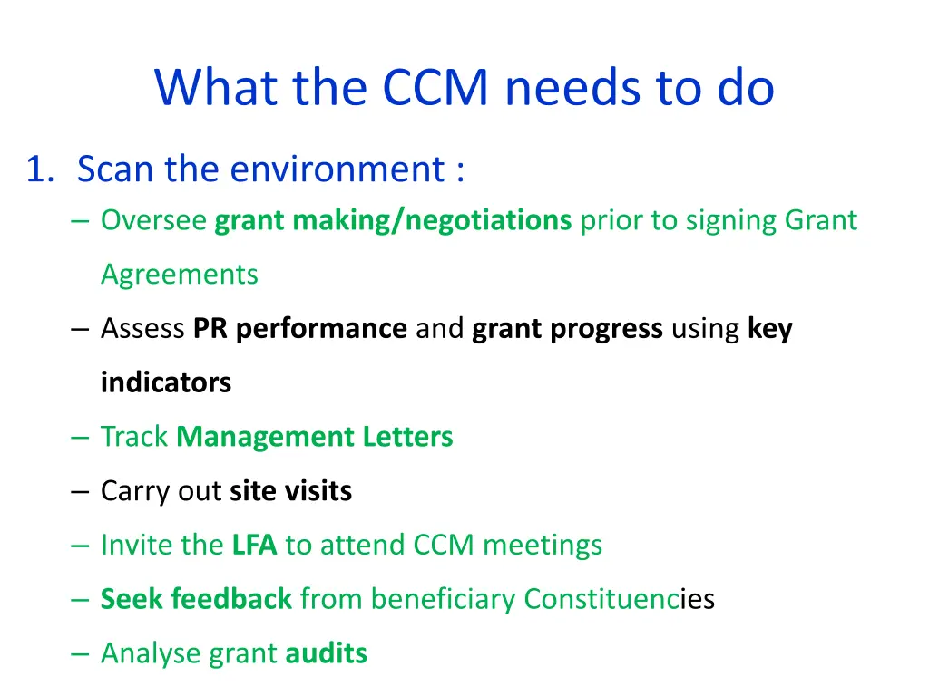 what the ccm needs to do