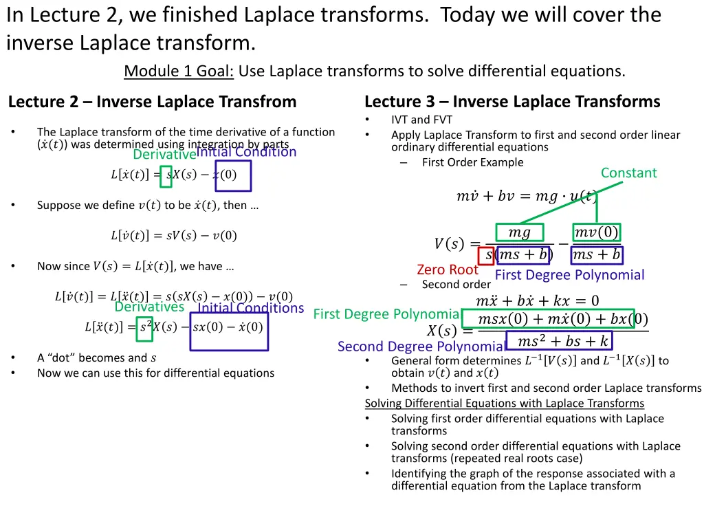 in lecture 2 we finished laplace transforms today