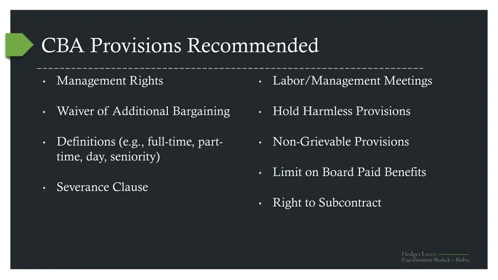 cba provisions recommended