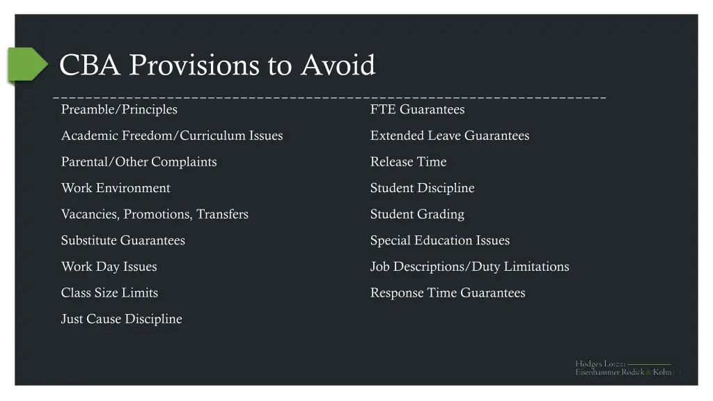 cba provisions to avoid