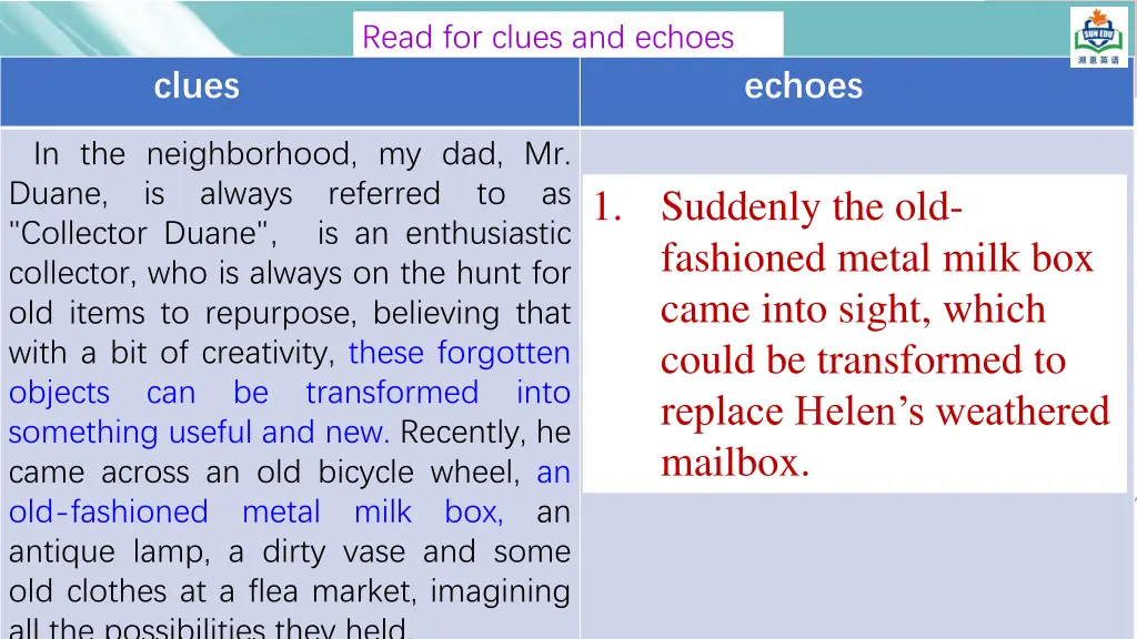 read for clues and echoes