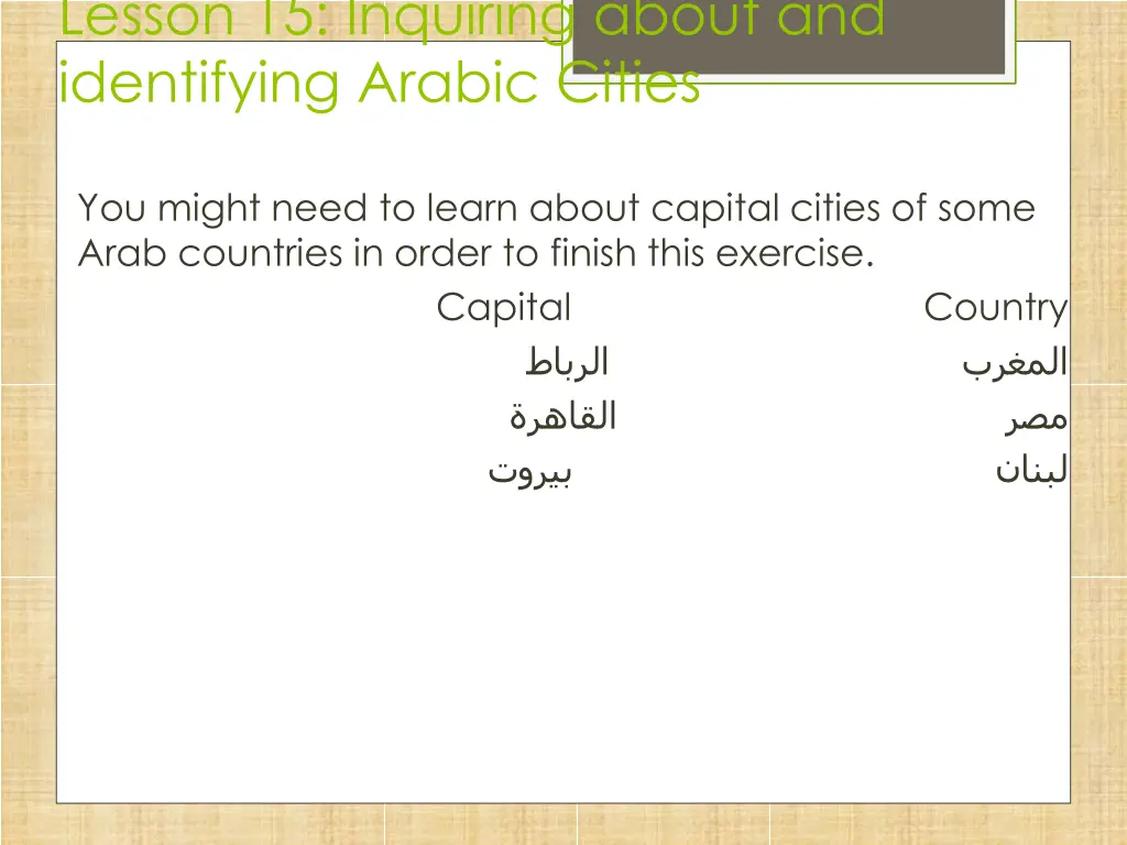 lesson 15 inquiring about and identifying arabic