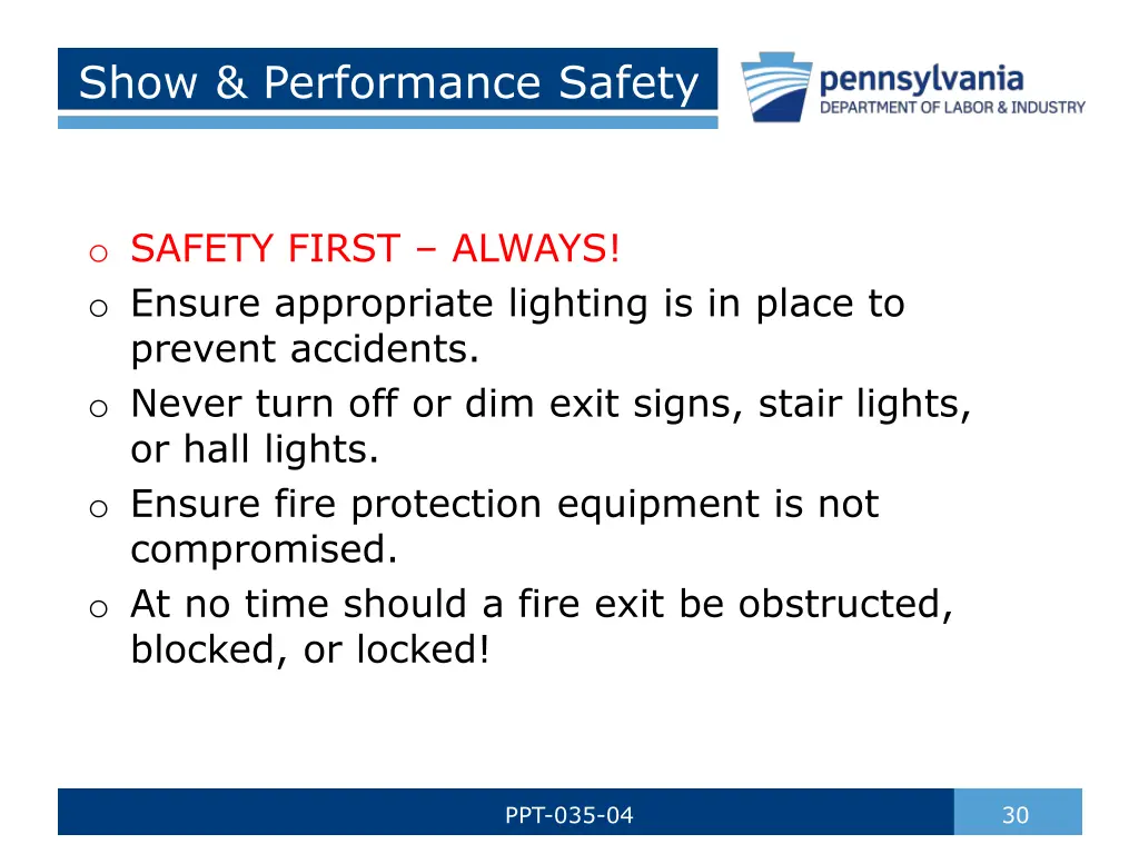 show performance safety