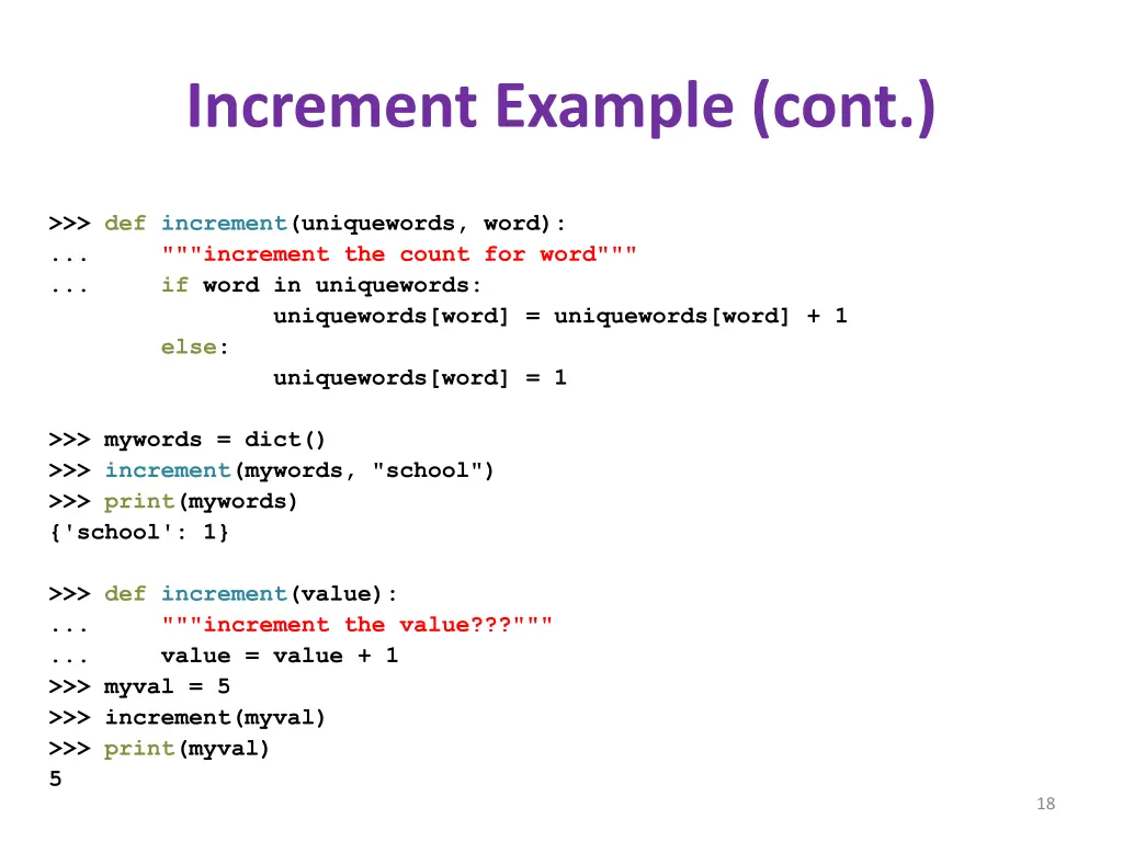 increment example cont