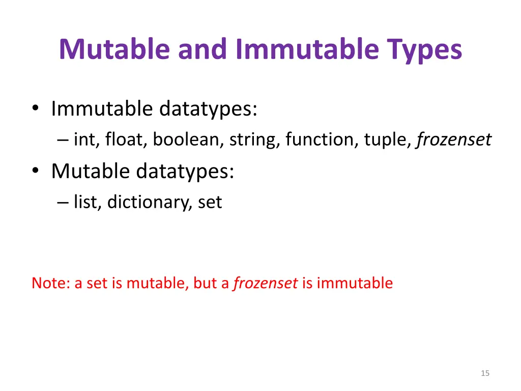 mutable and immutable types