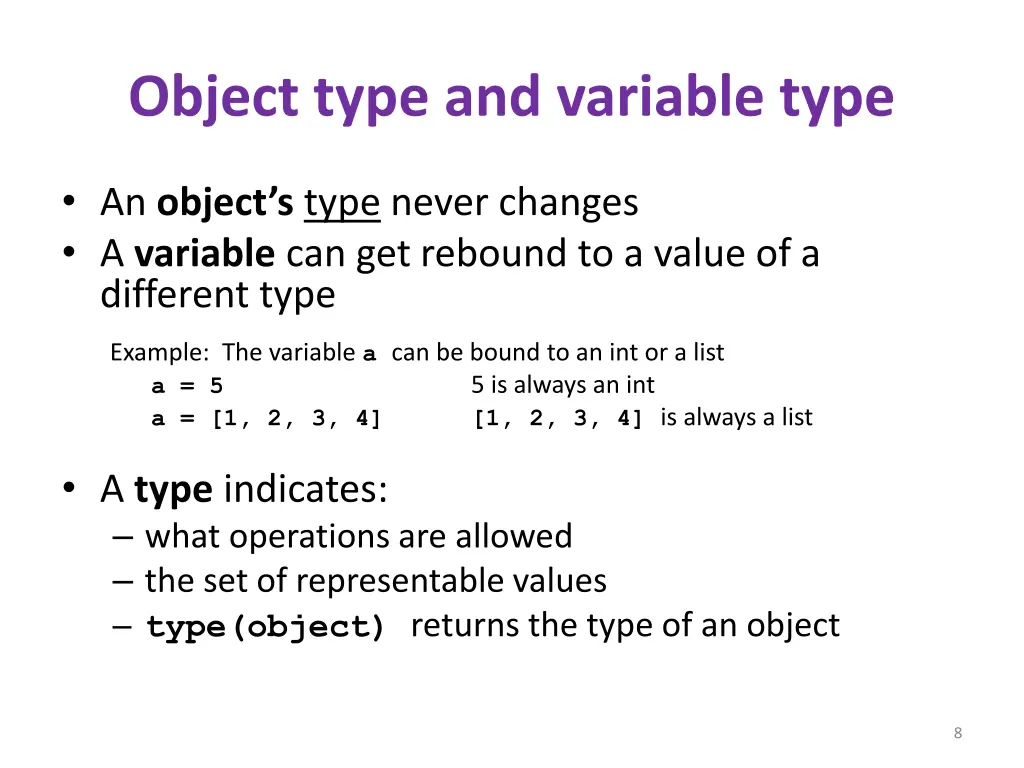 object type and variable type