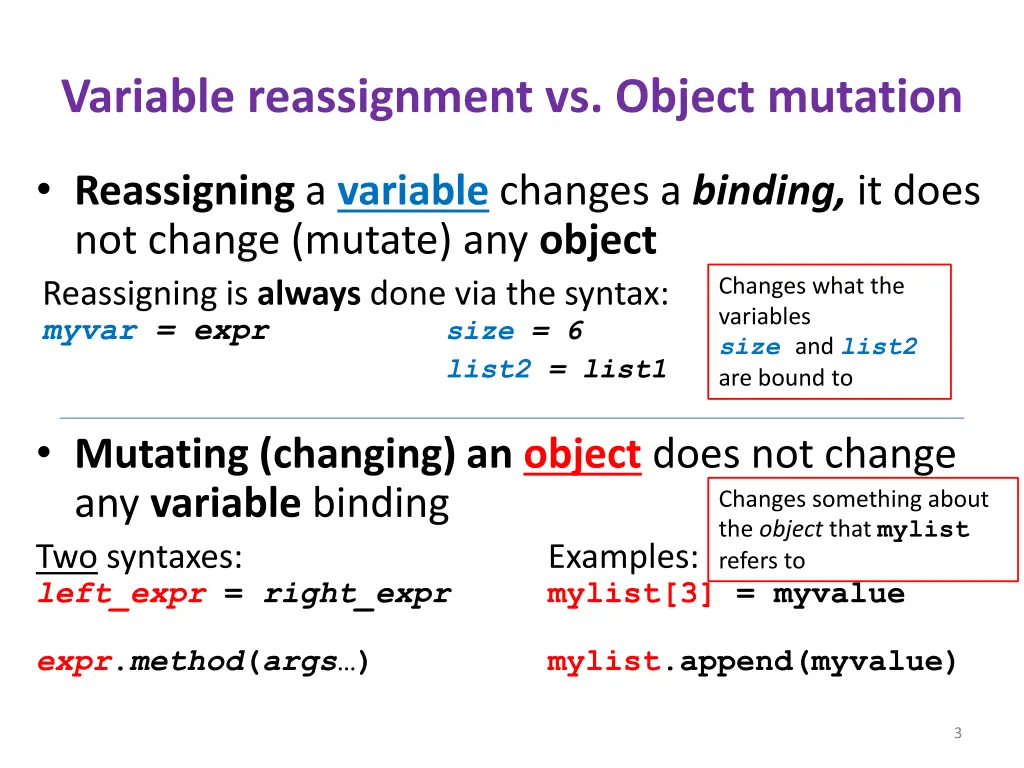 variable reassignment vs object mutation